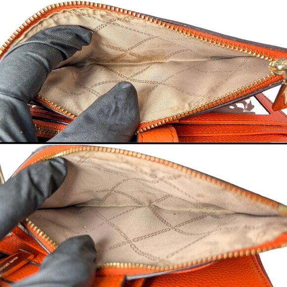 SOLD Michael Kors Orange Leather Jet Set Double Zip Wristlet Phone Wallet - Picture 10 of 10